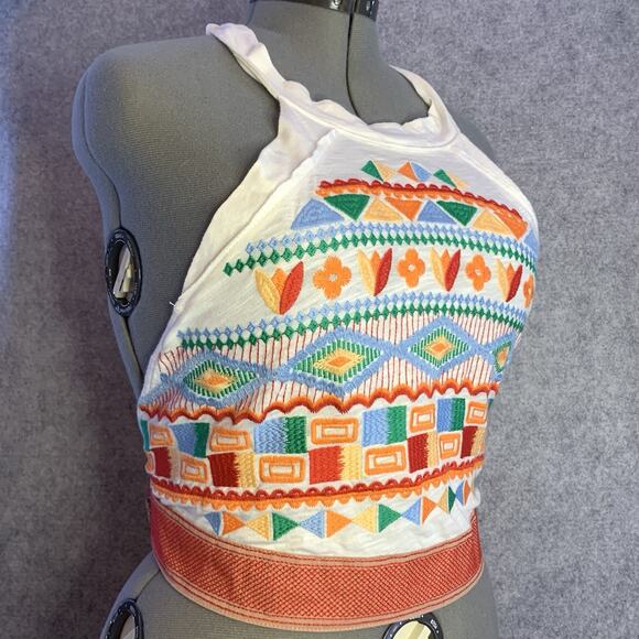 Altar'd State Women's Embroidered Aztec Halter Crop Top, Size XS, Fits Like S-M - Picture 2 of 11